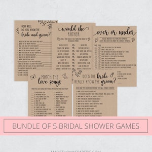 Savanah - Bridal Shower Games Bundle Bridal Shower Games Printable Bundle of 5 Games Rustic Editable Template Instant Download