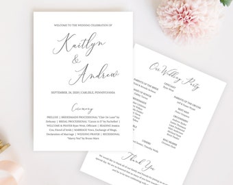Emelia - Wedding Program Template, Modern Minimalist Wedding Ceremony Program, 100% Editable, Instant Download