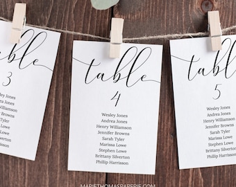 Modernes Skript Hochzeit Sitzplan Vorlage, Tischnummer Hochzeit, Sitzplan, sofort bearbeitbar, rustikal elegant schwarz - Emelia