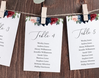 Mara - Script Wedding Seating Chart Template, Wedding Table Numbers, Seating Plan, Editable Instant Download, Navy & Burgundy Floral