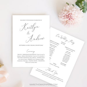 Emelia - Wedding Program Template, Modern Minimalist Wedding Ceremony Program, 100% Editable, Instant Download