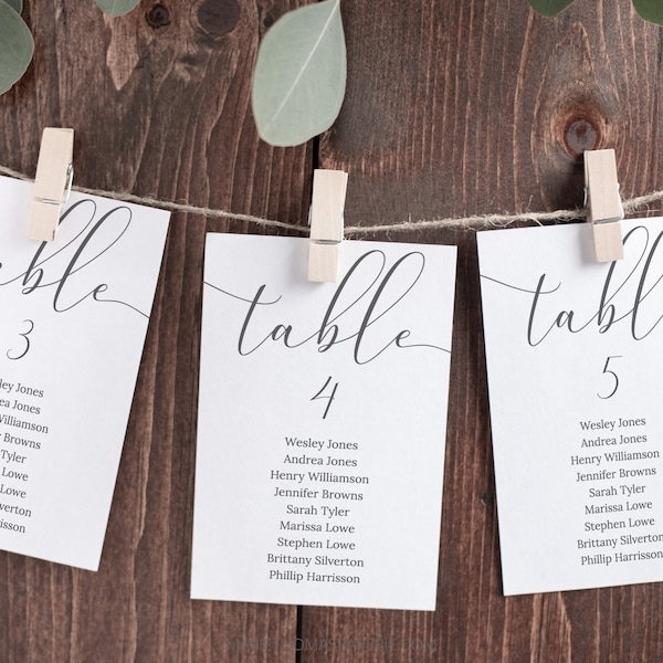 Modern Script Wedding Seating Chart Template, Wedding Table Numbers, Seating Plan, Editable Instant Download, Rustic Elegant Gray - Emelia