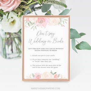 Alena - Don&#39;t Say Wedding or Bride Bridal Shower Game Clothespin Game Bridal Shower Games Printable