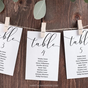 Modern script bruiloft zitplaatsen grafieksjabloon, bruiloft tafelnummers, plattegrond, bewerkbare direct downloaden, rustiek elegant zwart - Emelia