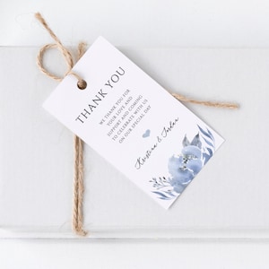 Dusty Blue Wedding Favor Tag Template, Elegant Floral Wedding Thank You Tags, Bridal Shower Favor Tag, Editable, Instant Download - Alya
