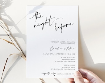 The Night Before Invitation, Rehearsal Dinner Invitation Template, Elegant Minimalist Rehearsal Dinner, Editable Instant Download - Myla