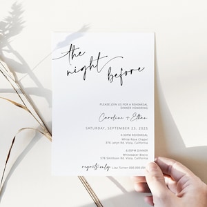 The Night Before Invitation, Rehearsal Dinner Invitation Template, Elegant Minimalist Rehearsal Dinner, Editable Instant Download - Myla