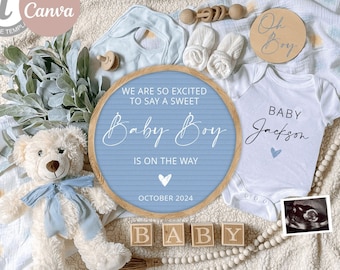 Boy Digital Pregnancy Announcement for Social Media, Editable Letter Board Pregnancy Announcement, Baby Boy Announcement, Instant Download