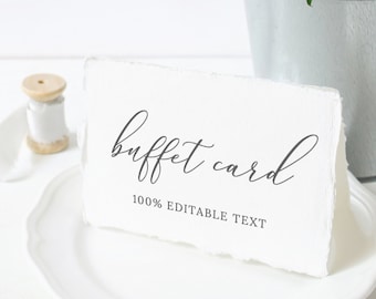 Buffet Card Template, Elegant Script Wedding Food Label, Wedding Buffet Labels, 100% Editable, Instant Download - Emelia