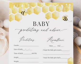 Predicciones y consejos para bebés, Juegos de baby shower Honey Bee imprimibles, Juegos para bebés Honeycomb, Plantilla editable, Descarga instantánea - Bailee