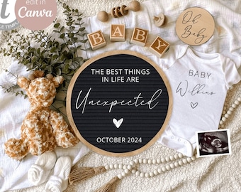 Digital Boho Pregnancy Announcement for Social Media, Editable Letter Board Announcement, Gender Neutral Announcement, Instant Download