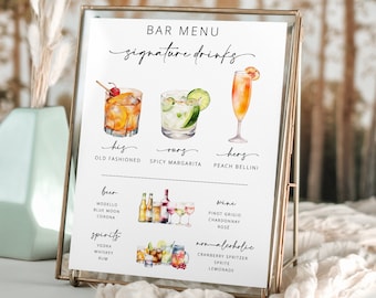 Signature Drink Sign, Editable Drink Menu, Printable Bar Menu, Modern Minimalist Bar Menu Template, 3000+ Images Editable Template - Myla