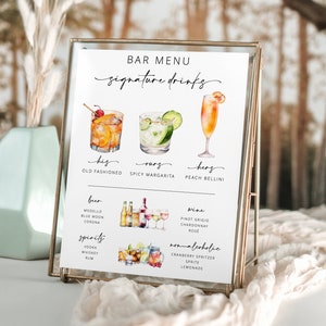 Signature Drink Schild, bearbeitbare Getränkekarte, druckbare Barkarte, moderne minimalistische Barkarte Vorlage, 3000 + Bilder bearbeitbare Vorlage - Myla