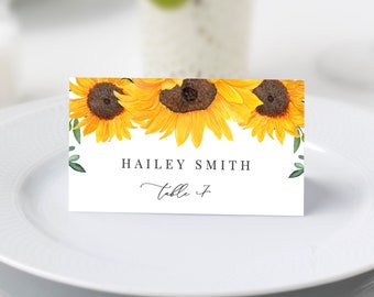 Maybelle - Sunflower Wedding Place Card Template, Sunflower Wedding Name Card, Printable Escort Card, 100% Editable, Instant Download