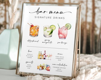 Signature Drink Sign, Minimalist Bar Menu Template, Modern Editable Drink Menu, Printable Bar Menu, 3000+ Images, Editable Template - Myla