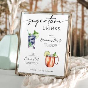 Signature Drink Schild, moderne bearbeitbare Getränkekarte, druckbare Barkarte, minimalistisches Barmenü Schild, bearbeitbare Vorlage - Myla