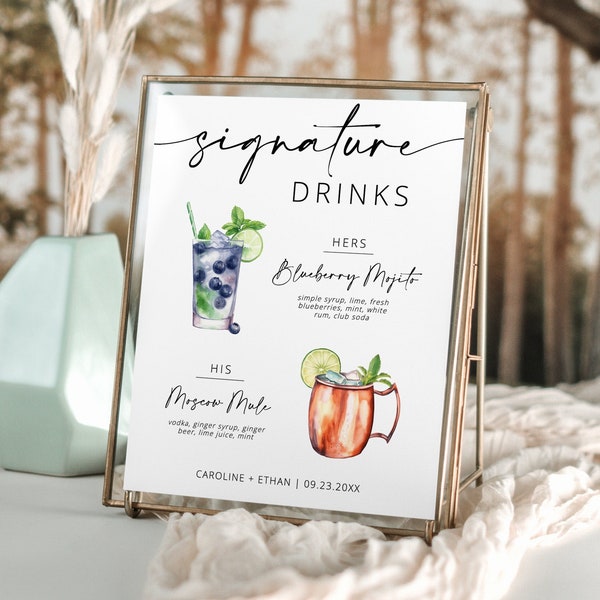 Signature Drink Sign, Modern Editable Drink Menu, Printable Bar Menu, Minimalist Bar Menu Sign, 3000+ Images Editable Template - Myla