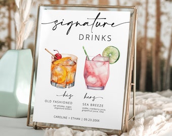 Signature Drink Sign, Modern Editable Drink Menu, Printable Bar Menu, 3000+ Images, Minimalist Bar Menu Sign, Editable Template - Myla