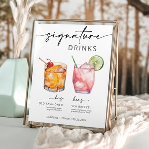 Letrero de bebida de autor, menú de bebidas moderno y editable, menú de bar imprimible, más de 3000 imágenes, letrero minimalista para menú de bar, plantilla editable - Myla