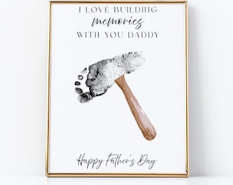 Fête des pères imprimable, artisanat d'empreinte de pas de marteau, cadeau imprimable pour papa, souvenir d'artisanat préscolaire de marteau de fête des pères, empreinte de pas de fête des pères