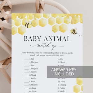 Baby Animal Matching, Honeycomb Baby Shower Games Printable, Honey Bee Baby Games, Editable Template, Instant Download - Bailee