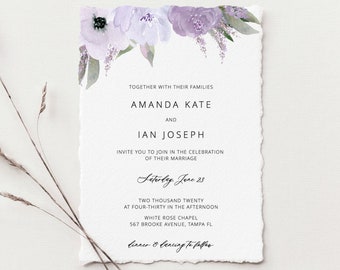 Lavender Wedding Invitation Template Download, Purple Wedding Invitation, Floral Wedding Suite, Editable Instant Download - Lillian