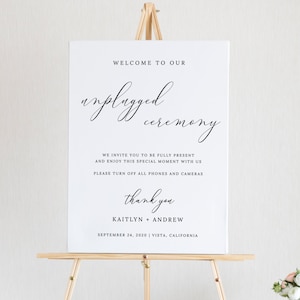 Elegant Unplugged Wedding Sign, Wedding Welcome Sign, Simple Modern, Black & White, Printable Instant Download - Emelia