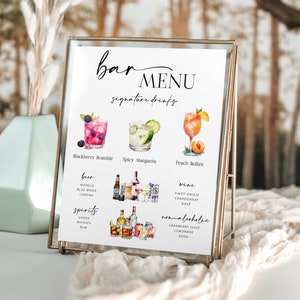 Bar Menu Template, Minimalist Signature Drink Sign, Modern Editable Drink Menu, Printable Bar Menu, 3000+ Images, Editable Template - Rylie