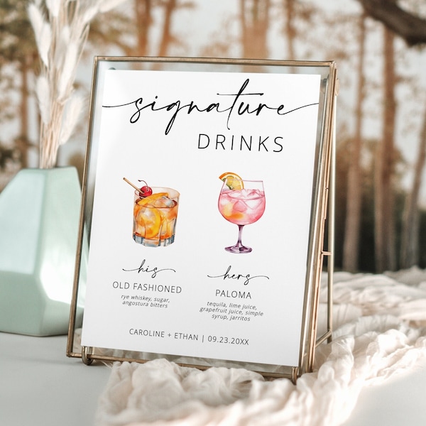 Signature Drink Sign, Modern Editable Drink Menu, Printable Bar Menu, Minimalist Bar Menu Sign, 3000+ Images Editable Template - Myla