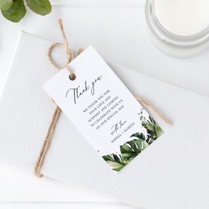 Nalani - Wedding Favor Tag Template, Tropical Leaves Wedding Thank You Tags, Bridal Shower Favor Tag, Welcome Bag Gift Tag, Instant Download