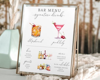 Signature Drink Schild, minimalistische Bar Menü Vorlage, moderne bearbeitbare Getränkekarte, druckbare Barkarte, mehr als 3000 Bilder, bearbeitbare Vorlage - Emelia