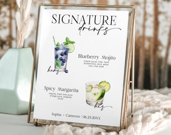 Signature Drink Sign, Modern Editable Drink Menu, Printable Bar Menu, Minimalist Bar Menu Sign, 3000+ Images Editable Template - Rylie