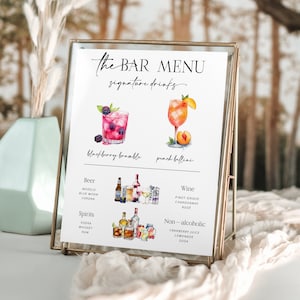 Letrero de bebida de autor, plantilla de menú de bar minimalista, menú de bebidas moderno y editable, menú de bar imprimible, más de 3000 imágenes, plantilla editable - Rylie