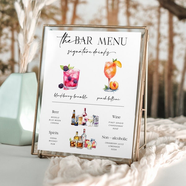 Signature Drink Sign, Minimalist Bar Menu Template, Modern Editable Drink Menu, Printable Bar Menu, 3000+ Images, Editable Template - Rylie