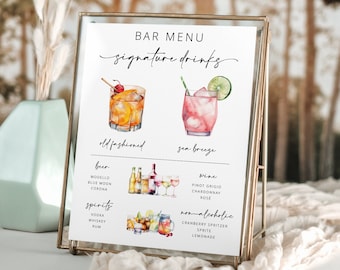 Signo de bebida exclusivo, plantilla de menú de barra minimalista, menú de bebidas editable moderno, menú de barra imprimible, más de 3000 imágenes, plantilla editable - Myla
