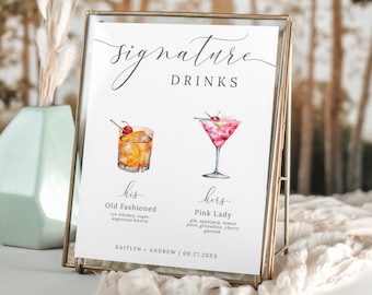 Signature Drink Sign, Minimalist Bar Menu Template, Modern Editable Drink Menu, Printable Bar Menu, 3000+ Images, Editable Template - Emelia