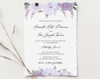 Lavendel Hochzeitseinladung Vorlage Download, Lila Lila Hochzeitseinladung, Blumenhochzeitsreihe, bearbeitbarer Sofortiger Download - Lillian