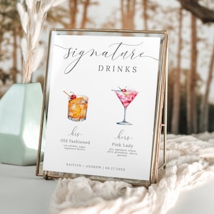 Signature Drink Sign, Minimalist Bar Menu Template, Modern Editable Drink Menu, Printable Bar Menu, 3000 Images, Editable Template Emelia image 1