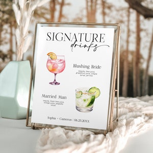 Enseigne pour boisson signature, modèle de menu de bar minimaliste, carte de boissons modifiable moderne, menu de bar imprimable, plus de 3 000 images, modèle modifiable - Rylie
