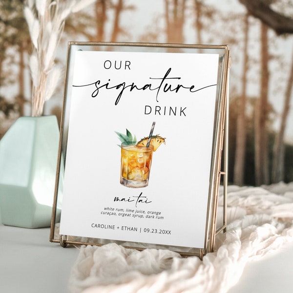 Signature Drink Sign, Modern Editable Drink Menu, Printable Bar Menu, 3000+ Images, Minimalist Bar Menu Sign, Editable Template - Myla