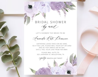 Bridal Shower by Mail Invitation, Lavender Purple Floral, Social Distance Bridal Shower Invite, Editable Instant Download - Lillian