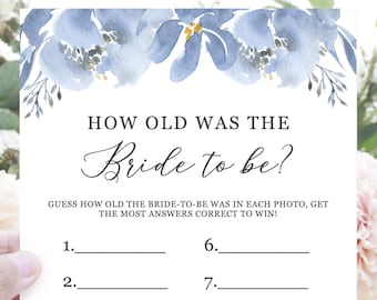 How Old Was the Bride, Bridal Shower Games Printable, Dusty Blue Guess the Age of the Bride, Editable Template Instant Download - Alya