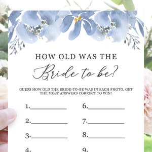 How Old Was the Bride, Bridal Shower Games Printable, Dusty Blue Guess the Age of the Bride, Editable Template Instant Download - Alya