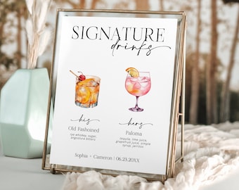 Signature Drink Sign, Minimalist Bar Menu Template, Modern Editable Drink Menu, Printable Bar Menu, 3000+ Images, Editable Template - Rylie