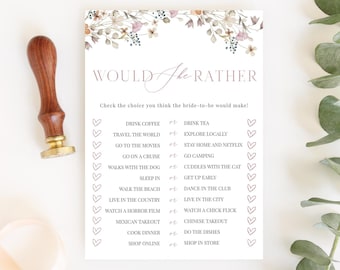 Would She Rather Shower Game, Bridal Shower Games Printable, Wildflower Wedding Shower Game, Editable Template Instant Download - Mia