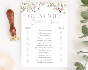 Guess Who Bride or Groom Game, Bridal Shower Games Printable, Wildflower Wedding Shower Game, Editable Template Instant Download - Mia