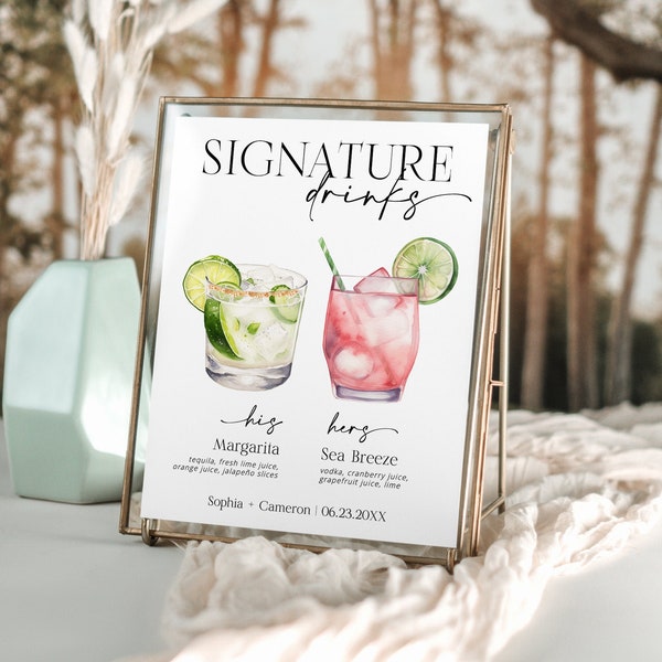 Signature Drink Sign, Minimalist Bar Menu Template, Modern Editable Drink Menu, Printable Bar Menu, 3000+ Images, Editable Template - Rylie