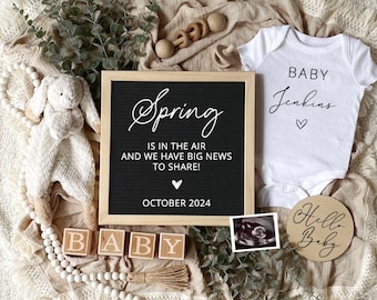 Spring is in the Air, Digital Pregnancy Announcement for Social Media, Editable Letter Board Pregnancy Announcement, Instant Download