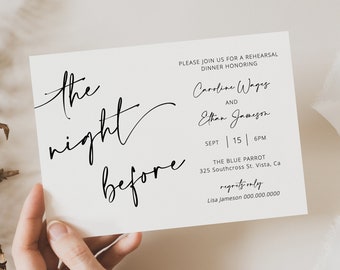 The Night Before, Rehearsal Dinner Invitation Template, Elegant Simple Modern, Rehearsal Dinner Invite, Editable Instant Download - Myla