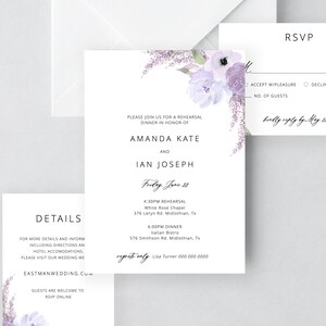 Lavender Wedding Invitation Template Download, Wedding Invitation Set, Purple Floral Wedding Suite, Editable Instant Download Lillian image 4